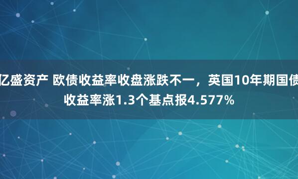 亿盛资产 欧债收益率收盘涨跌不一，英国10年期国债收益率涨1.3个基点报4.577%